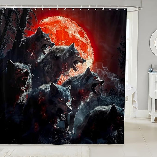 Feelyou Boys Wolf Bath Curtain Wolf Shower Curtain for Kids Wolves Howling Bathroom Shower Curtain Set Animal Wolves Kids Bathroom Accessories Wolf Life 72"x84"