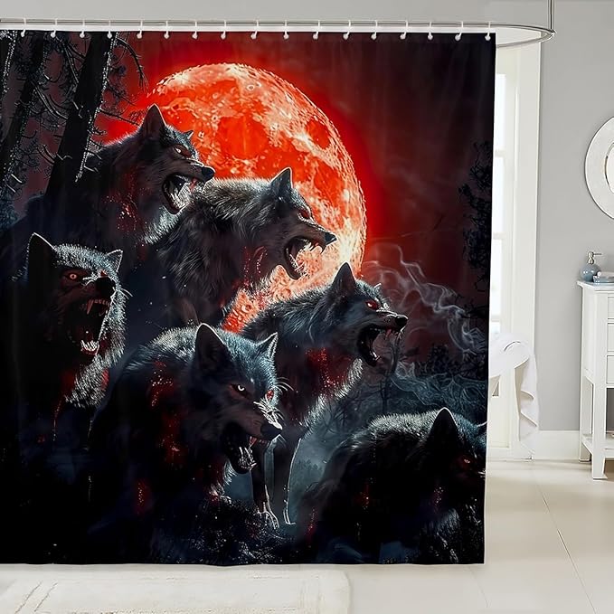 Feelyou Boys Wolf Bath Curtain Wolf Shower Curtain for Kids Wolves Howling Bathroom Shower Curtain Set Animal Wolves Kids Bathroom Accessories Wolf Life 72"x72"