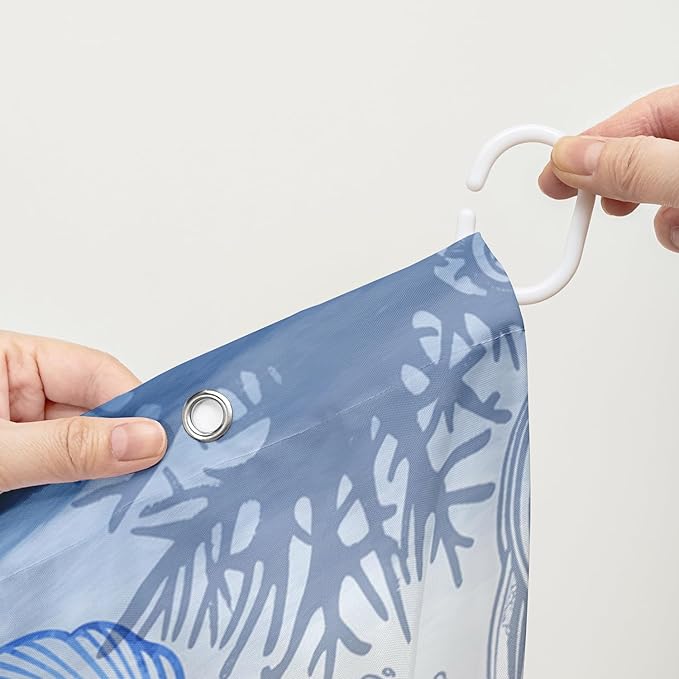 AILONEN Blue Sea Turtle Shower Curtain Set for Bathroom,Cartoon Turtle and Water Plant Bath Curtain,Kawaii Ocean Animal Theme Waterproof Fabric Shower Curtain with Hooks,72" W*96" H