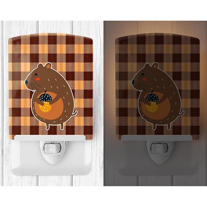 Caroline's Treasures BB6766CNL Squirrel with a Nut Ceramic Night Light Compact, UL-Certified, Ideal for Bedroom, Bathroom, Nursery, Hallway, Kitchen, 6x4x3, Multicolor