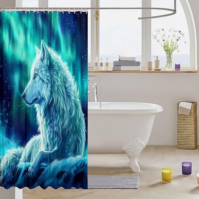Feelyou Kids Wolves Shower Curtain Wolves Howling Bath Curtain for Kids Wolf Bathroom Shower Curtain Set Blue Wolf Kids Bathroom Accessories Wolf Life 72"x72"