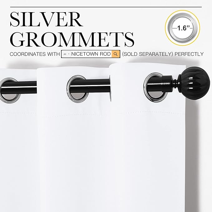 NICETOWN Window Curtains 86 inches Long - (Pure White) 55 by 86 inches, 1 Pair, 50% Light Blocking Grommet Drapes/Draperies for Living Room