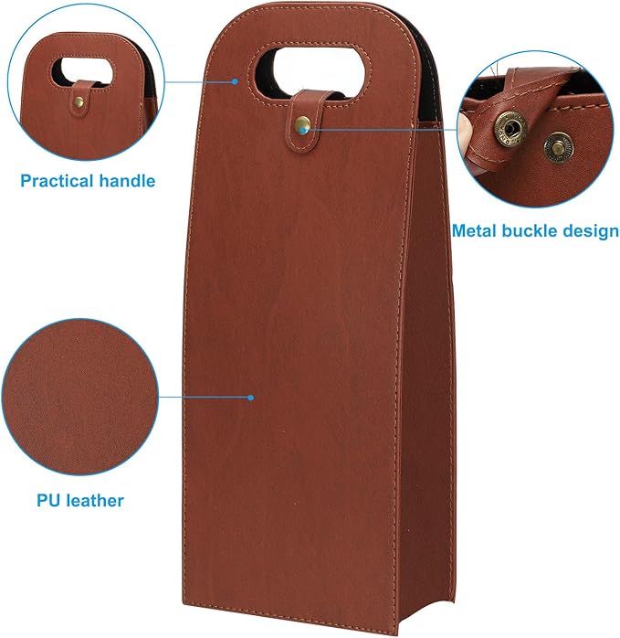 PATIKIL 2 Bottle Wine Gift Bag, Wine Bag Reusable Leather Wine Tote Carrier for Wine Bottles Portable Champagne Gift Bags for Picnic Party Wedding, Coffee