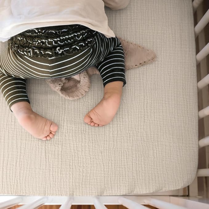 Mini Crib Sheets Muslin: Pack and Play Sheets for Boys and Girls - Cotton Fitted Crib Sheet for Pack N Play Mattress and Playard 2Pack 24"x38"