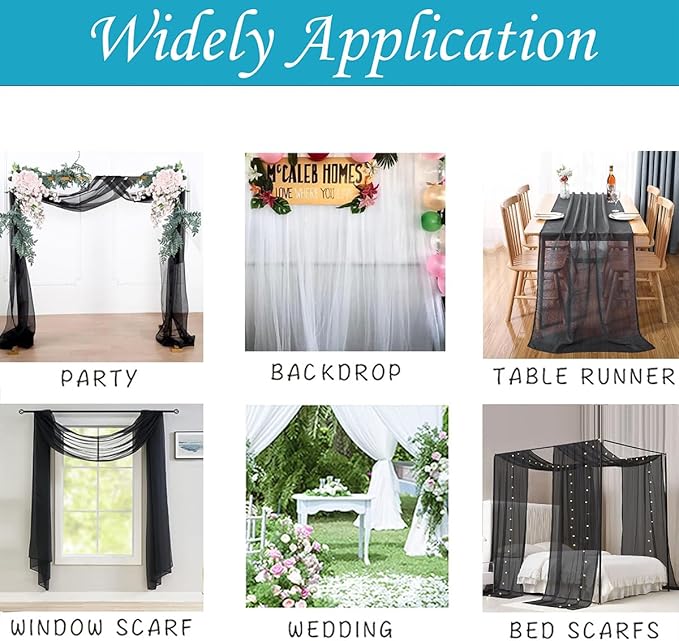Akiky Canopy Bed Curtains with Light Princess Bed Canopy Scarf for Full/Queen Metal Bed Frame,Wood Frame Bed-2 Panel Sheer Curtain(Full/Queen,Black)