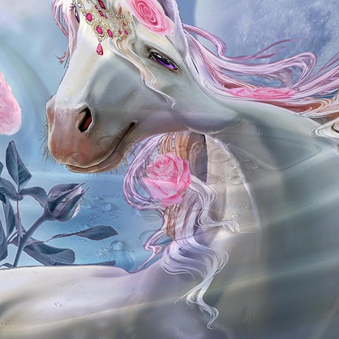 AILONEN Dreamy Unicorn Shower Curtain, Oil Painting Rose Waterproof Shower Curtain,3D Moon and Stars Girls Cloth Bath Curtain Set for Kids Teens Adults,72" W*72" H