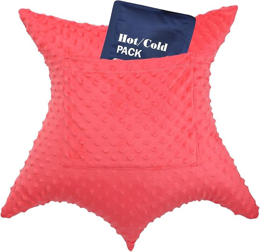 Heart Surgery Pillow Shock Absorbing for Open Heart Surgery After Bypass Coughing with 2 Pockets - Recovery Gifts with Hands Placement Pouch, Minky Dot Red