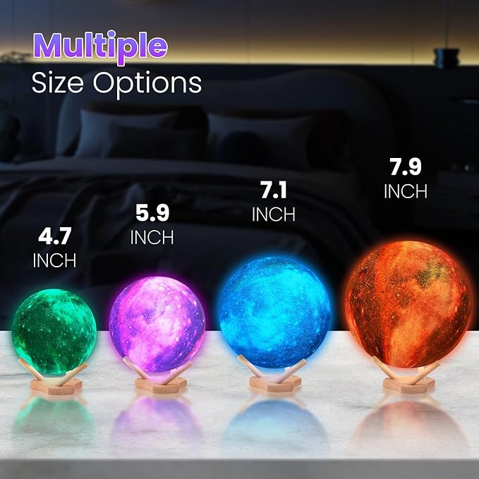 Moon Lamp Galaxy Lamp Kids Night Light 5.9 Inch 16 Colors LED 3D Star Moon Light with Wooden Stand Remote Control Touch Tap Controller USB Rechargeable Gift for Baby Children Girls Boys