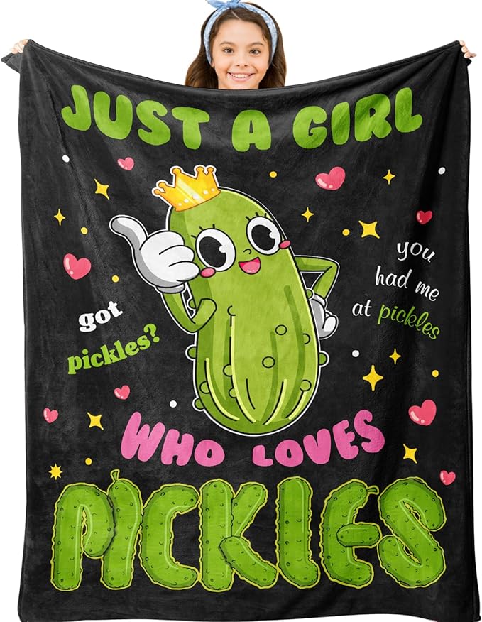 Pickle Gifts Blanket, Pickle Gifts for Pickle Lovers, Funny Pickles Gifts for Kids, Just a Girl Who Loves Pickles Blanket, Best Pickle Gifts Birthday Christmas Ideas Blanket 50"X60"