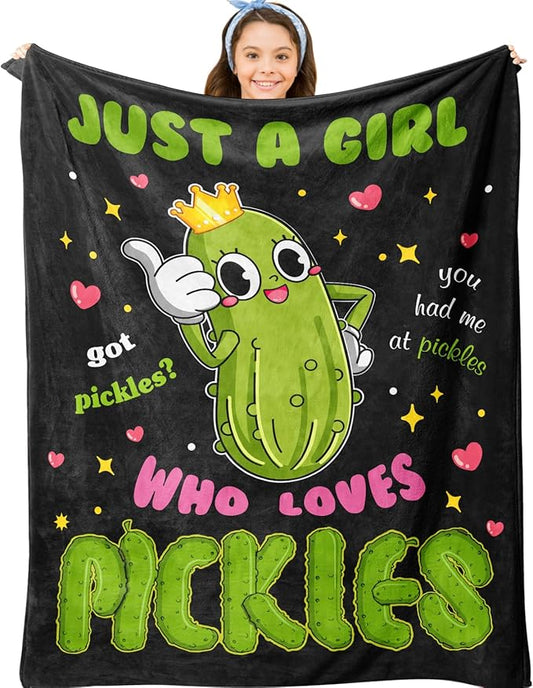 Pickle Gifts Blanket, Pickle Gifts for Pickle Lovers, Funny Pickles Gifts for Kids, Just a Girl Who Loves Pickles Blanket, Best Pickle Gifts Birthday Christmas Ideas Blanket 40"X50"