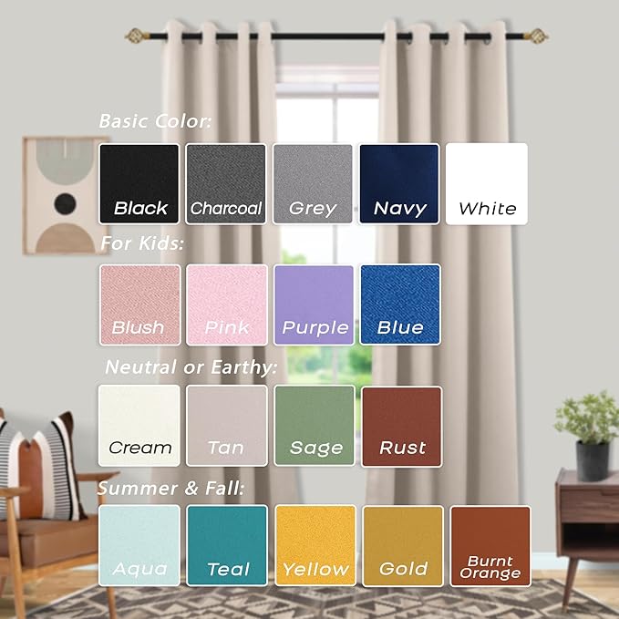 Taupe Curtains 84 Inch Length 2 Panels Set,Blackout Mushroom Tall Neutral Curtains for Living Room Bedroom 84 Inches Long