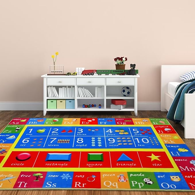 Kids Rug 3x5 Rug Baby Floor Mat Kids Educational Rug Area Rug for Learning Alphabet Play Mats for Babies and Toddlers Nursery Rug Kids Room Rugs for Bedroom Carpet
