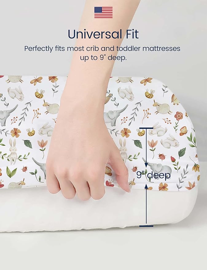 TotAha Crib Sheets for Boys Girls, Premium Soft Crib Mattress Fitted Sheet, Super Stretchy Jersey Knit Baby Sheets, Silky Comfort Baby Bed Sheets 28x52x9 Extra Deep Pocket, 2 Pack (Forest Animals)