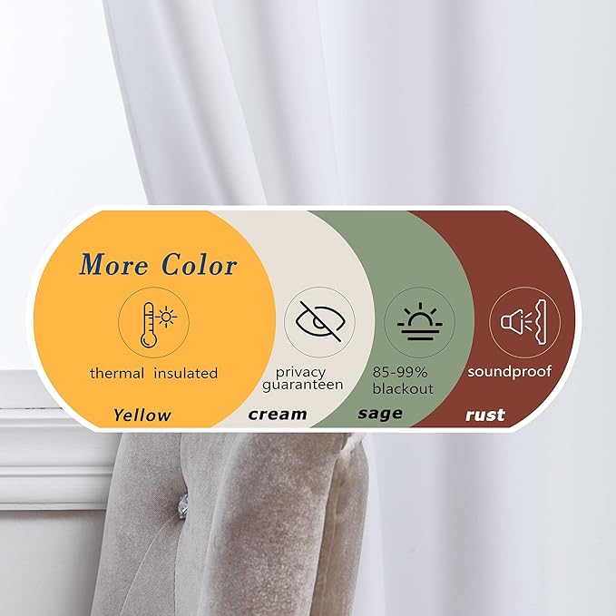 Mrs.Naturall Small Window Curtains for Bedroom 2 Panels Set 45 in Long White Room Darkening Thermal Insulated Light Blocking Short Blackout Curtains for Bathroom Nursery 45 Inch Length