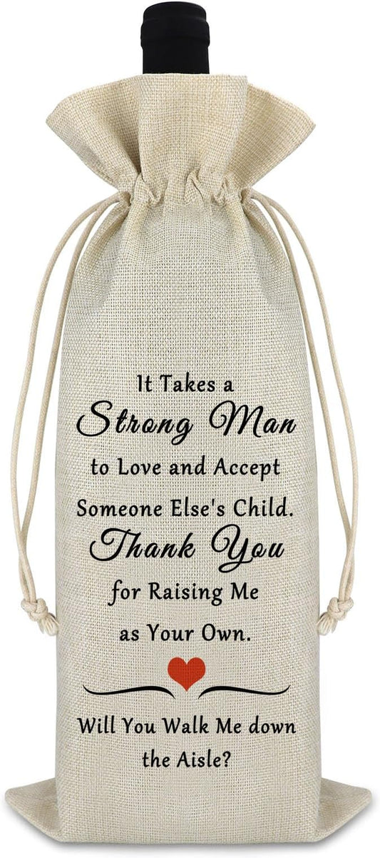 Dad Gifts from Daughter Wine Bag Wedding Engagement Gift for Father Men Wedding Thank You Gift for Dad from Daughter Cotton Burlap Wine Wrap Bag Father’s Day Appreciation Gift for Dad Stepdad