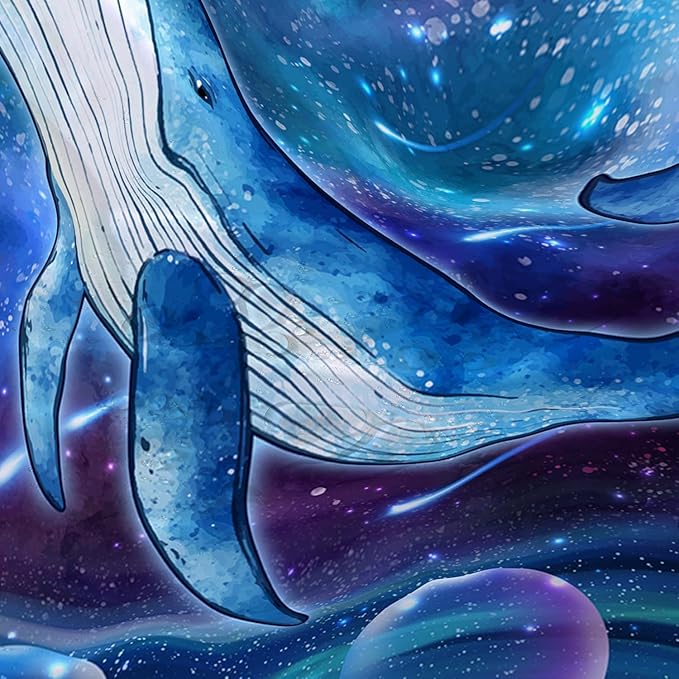 AILONEN Cartoon Blue Whale Shower Curtain,Swimming Whale Fabric Shower Curtains for Bathroom,Starry Night Bathroom Curtains for Kids Girls Boys,Fantasy Whale Bath Curtain Set, 72" W*84" H