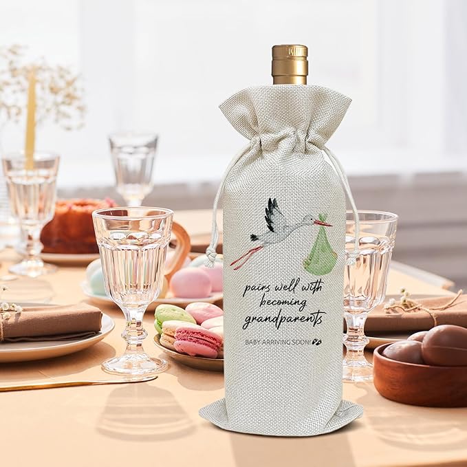 Pregnancy Announcement for Grandparents, Grandparents Gift, New Grandparents Gifts First Time Baby Announcement Party Favor Wine Bag Decoration Supplies, Wine Gifts for Women Men /04