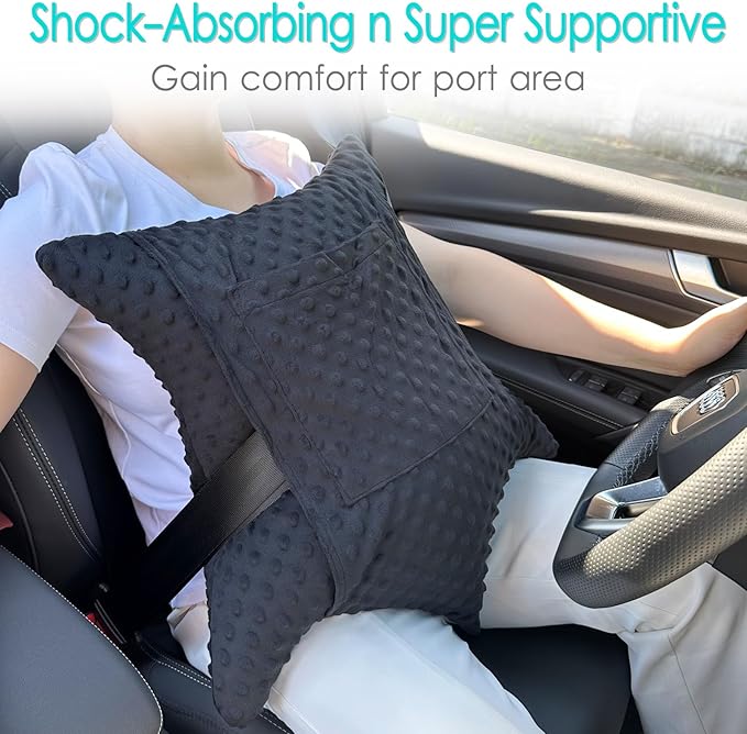 Heart Surgery Pillow Shock Absorbing for Open Heart Surgery After Bypass Coughing with 2 Pockets - Recovery Gifts with Hands Placement Pouch, Minky Dot Black