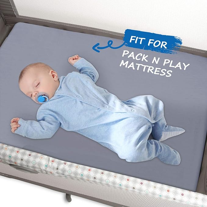 Pack and Play Sheets Fitted 2 Pack Mini Crib Sheets for Baby Boys Girls, Portable Playard Sheet, Ultra Soft Microfiber Playpen Sheets Compatible with Graco Pack N Play, Grey and Navy