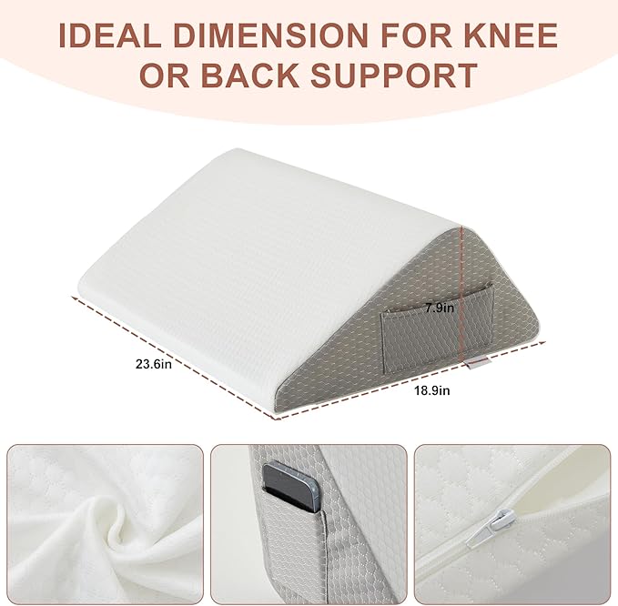Knee Wedge Pillow, Memory Foam Leg Pillow Bed Wedge for Sleeping, Wedge Pillow for Legs Post Surgery, Triangle Pillow Wedge for Knee Support, Leg Elevation, Knee Hip Back Pain Relief, White