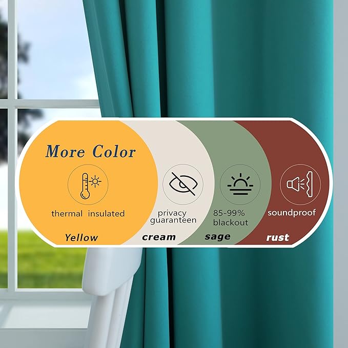 Mrs.Naturall 96 Inch Long Teal Blackout Curtains 2 Panel Set,Grommet Floor Length Room Darkening Curtains for Living Room