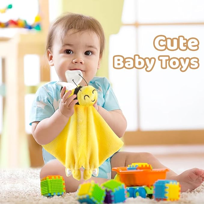 Pro Goleem Bee Loveys for Babies Soft Security Blanket Baby Snuggle Toy Stuffed Animal Blanket Unisex Lovie Baby Gifts for Infant and Toddler Yellow 12 Inch