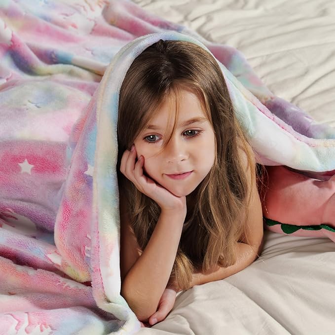 Unicorn Blanket Soft Throw Blanket Kids Unicorns Gifts for Girls Unicorn Gifts for Girls Glow in The Dark Blanket 3 4 5 6 7 8 9 10 Year Old Unicorns Blanket