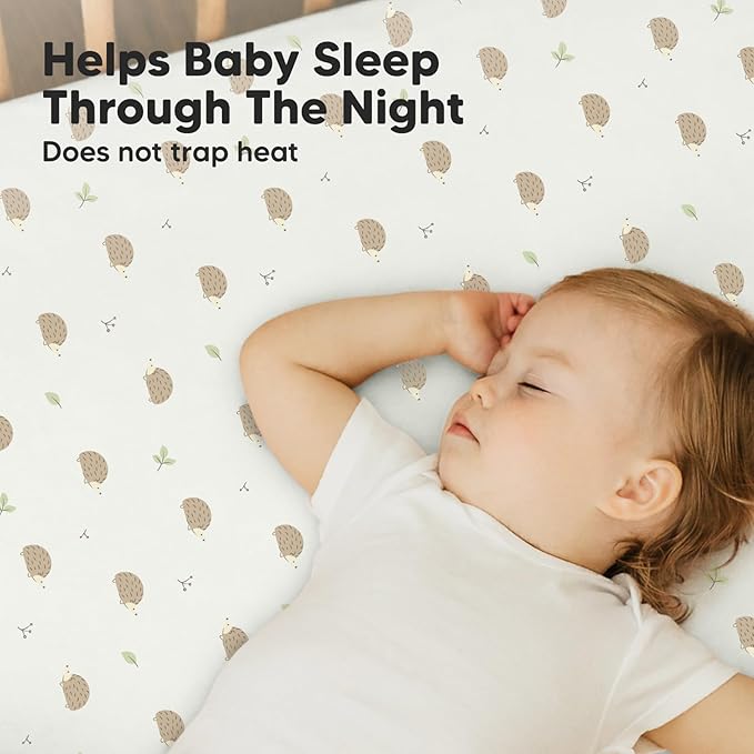 Pack and Play Sheets Fitted, 2-Pack Mini Crib Sheets - Pack N Play Sheets, Organic Fitted Crib Sheet for Pack and Play Mattress, Playard Baby Crib Sheets,Crib Sheets Neutral for Boys (Nibbles/Bruce)