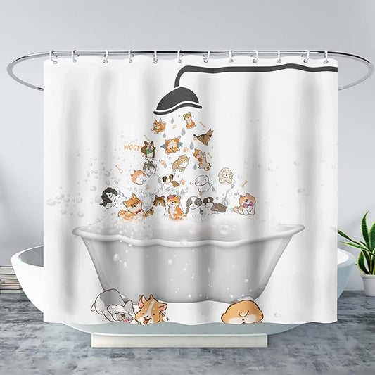 AILONEN Cute Corgi Shower Curtain for Kids 72" W*78" H Inch,Cartoon Dog Funny Animals Nursery Lovely Hilarious,12 Pack Hooks Polyester Waterproof Fabric Decor for Bathroom Bathtub Panels