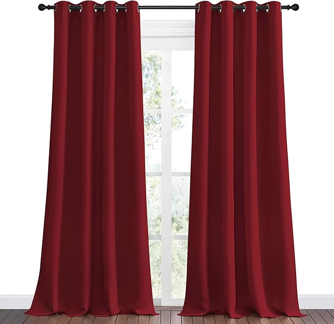 NICETOWN Burgundy Red Blackout Draperies Curtains - Pair of Grommet Top Thermal Insulated Blackout Decorative Curtains for Thanksgiving Day & Christmas Decor(55 inches Wide by 90 inches Long)