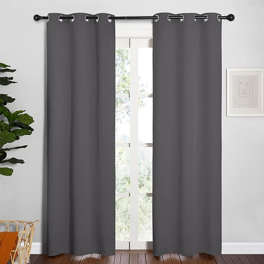 NICETOWN Bedroom Curtains Blackout Drapery Panels, Three Pass Microfiber Thermal Insulated Solid Ring Top Blackout Window Curtains/Drapes (Two Panels, 34 x 84 inches, Gray)