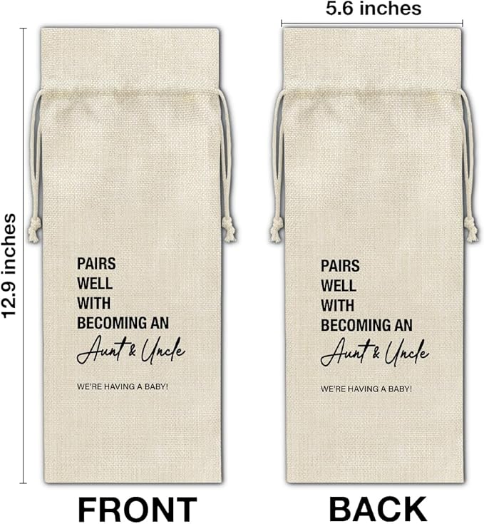 Pregnancy Announcement Wine Bag, Baby Announcements Gifts for New Aunt Uncle, Pairs Well With Becoming Aunt & Uncle Wine Gift Bag