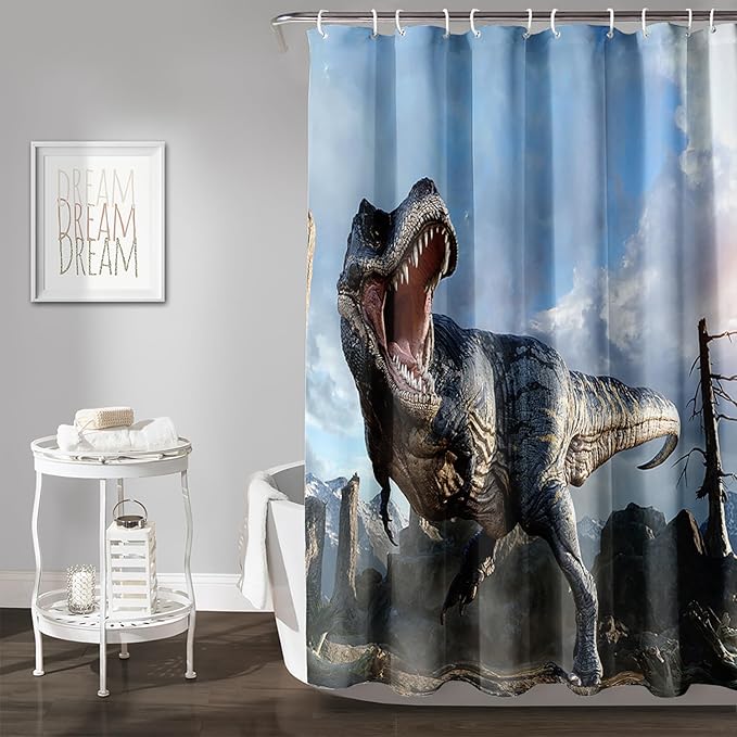 AILONEN Dinosaur Boys Shower Curtain for Bathroom Decor,Roaring Dinosaur Bath Curtain Gifts for Kids Teens,Jungle Dinosaur Polyester Waterproof with 12 Plastic Hooks 72" W*78" H