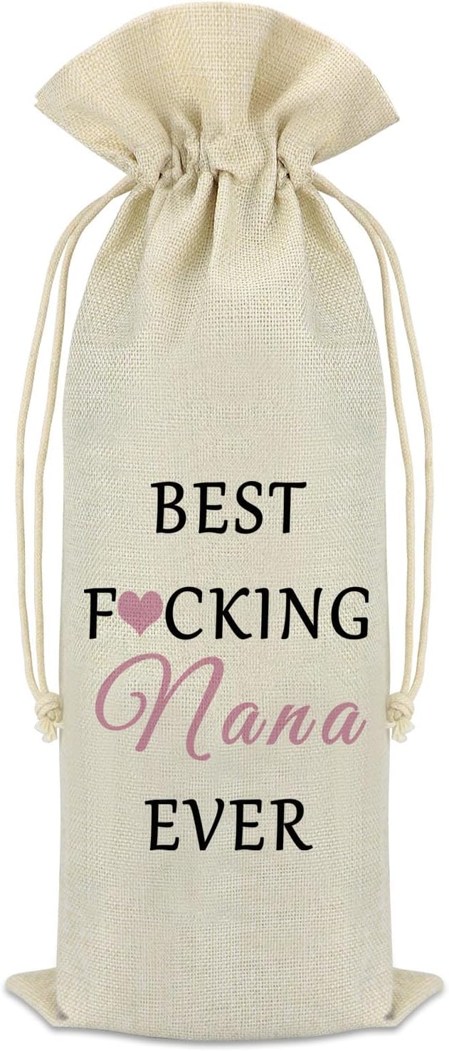 Nana Gift Grandma Wine Bag from Grandchildren Drawstring Wine Bags Nana Birthday Gift Grandma to Be Gifts Burlap Reusable Wine Gift Bags Retirement Christmas Mother's Day Gift for Nana Grandma
