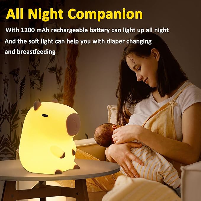 Capybara Gifts for Girl, Capybara Night Light, Capybara Lamp, Dorm Decor Cute Lamp for Nursery, ABS+SIL, Touch Control, Portable and Rechargeable Dimmable, Birthday Gifts for Boys Girls