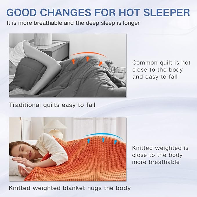 Knitted Weighted Blanket(Beige 50"x60" 5lbs),Home Décor Cooling Throw Blanket for Hot Sleepers,Hand Made Chunky Knit Heavy Blanket Use on Twin Size Bed