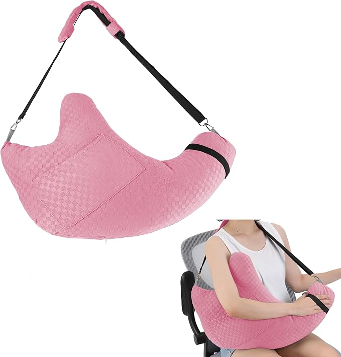 Shoulder Surgery Pillow Rotator Cuff Pillow Recovery and Pain Relief Removable with Shoulder Strap Arm Support Pillow for Side Sleeping and Walking (Dark Pink)