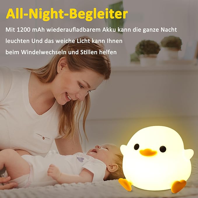 Duck Night Light, Cute Duck Gifts for Girl, Duck Lamp Gifts Dorm Decor Lamp for Nursery, ABS+SIL, Touch Control, Portable and Rechargeable Dimmable, Birthday Gifts for Boys Girls (DoDo Duck)