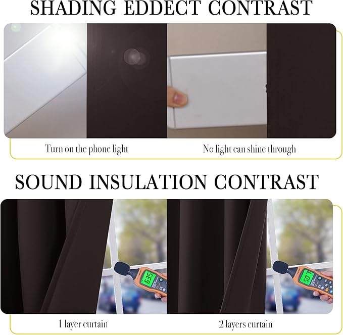NICETOWN Truly Blackout Curtains 54 inches Length, 2 Thick Layers Completely Blackout Window Treatment Thermal Insulated Lined Drapes for Basement Window (Brown, 1 Pair, 52 inches Width Each Panel)