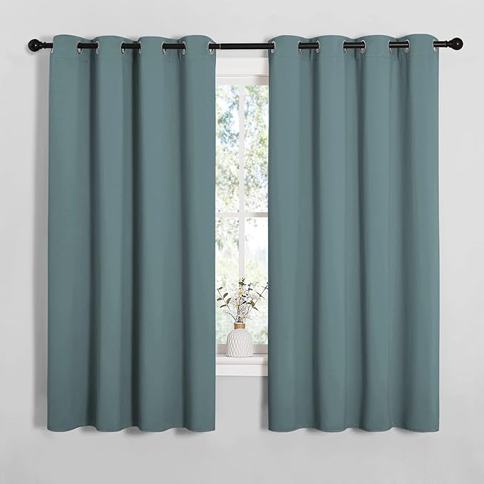 NICETOWN Modern Blackout Curtains Noise Reducing, Thermal Insulated and Privacy Room Darkening Drape Panels for Boy's Guest Room Door Small Short Window (Greyish Blue, 2 Panels, W55 x L68 -Inch)