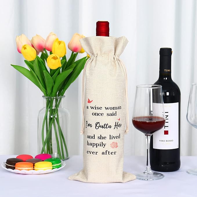 OXYEFEI Wine Gift Bag, Personalized Custom Bag with Text, Retirement Gifts for Women 2022, Coworker Leaving Gift, Goodbye Farewell Gifts