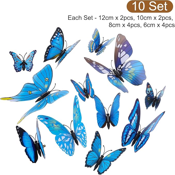uxcell 120Pcs 3D Beautiful Butterfly Removable DIY Wall Stickers for Bedroom TV Background Decorations, Blue