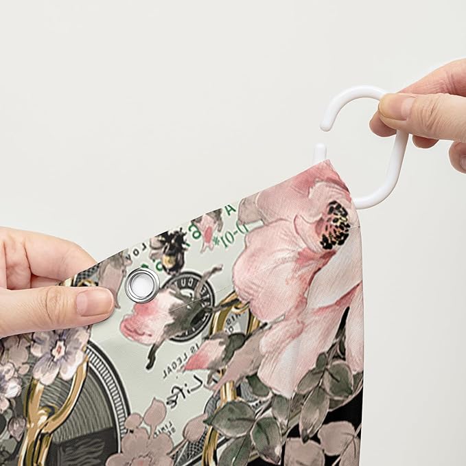 AILONEN Sugar Skull Shower Curtain for Bathroom,Romantic Rose Flower Bath Curtain for Girls Women,Money Skull Skeleton Print Waterproof Curtain with 12 Plastic Hooks, 72" W*78" H