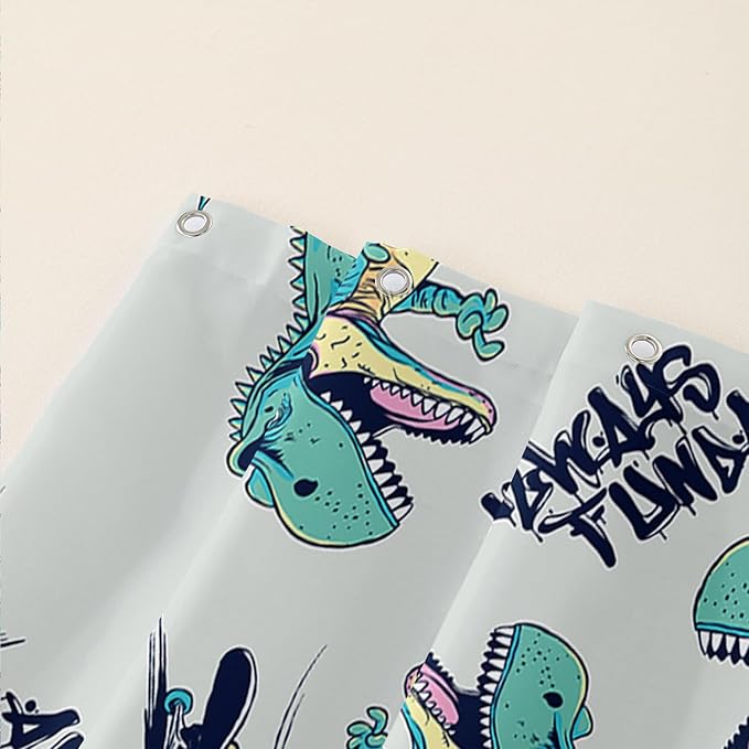 AILONEN Cute Dinosaur Kids Shower Curtain,Sport Cool Dinosaur Bath Curtain Gifts for Boys Teens,Skate Dinosaur Polyester Waterproof for Bathroom with 12 Plastic Hooks 72" W*96" H