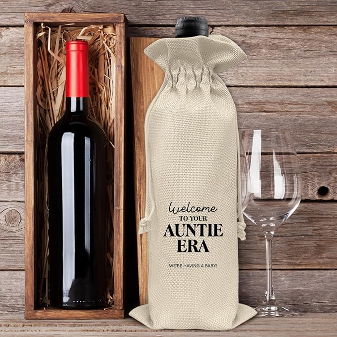 Pregnancy Announcement Wine Bag, Baby Announcements Gifts for New Aunt Auntie Bestie Sister, Pregnancy Reveal Wine Gift Bag