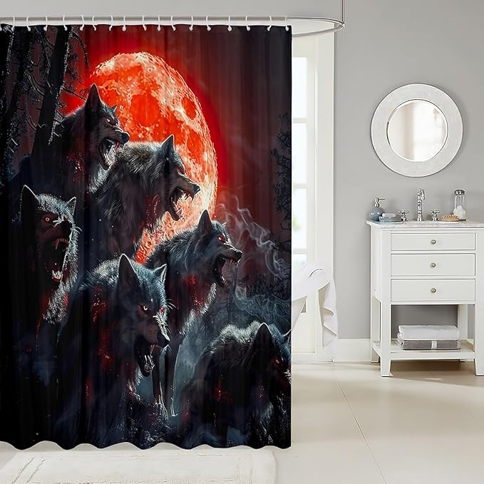 Feelyou Boys Wolf Bath Curtain Wolf Shower Curtain for Kids Wolves Howling Bathroom Shower Curtain Set Animal Wolves Kids Bathroom Accessories Wolf Life 72"x84"