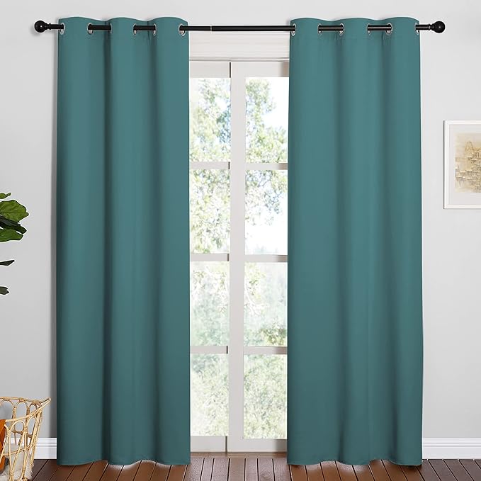 NICETOWN Thermal Insulated Solid Grommet Blackout Curtains/Drape for Living Room (Sea Teal, 1 Pair, 42 by 84-Inch)