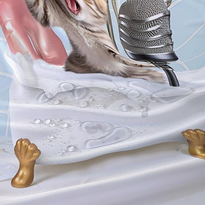 AILONEN Cute Shower Cat Shower Curtain for Kids Boys,Funny Singing Cat Waterproof Fabric Shower Curtain for Bathroom,Cartoon Bathing Kitten Animal Shower Curtain Set with Hooks,72" W*96" H