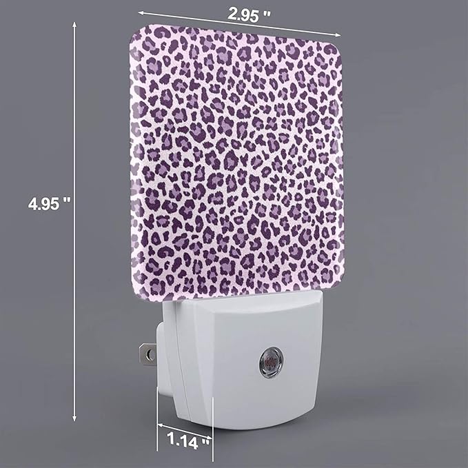 Purple Leopard Print Night Light for Kids Girls Plug into Wall Led Nightlight with Dusk to Dawn Sensor Compact Lamp Bedroom Bathroom Nursery Hallway Stairs Kitchen Home Decor