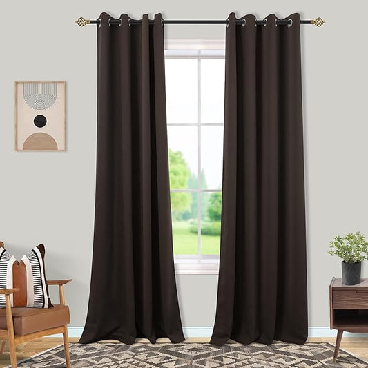 Mrs.Naturall Dark Chocolate Brown Curtains 84 Inch Length 2 Panels Set,Blackout Vintage Primitive Elegant Luxury Curtains for Living Room 84 Inches Long Black Out